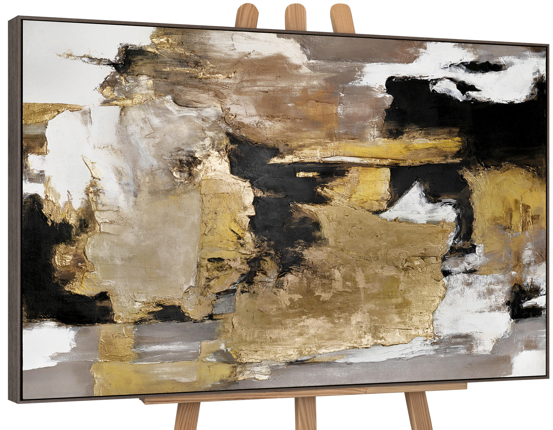 GEMÄLDE Goldene Fragmente II Schattenfugenrahmen Grau 120x80 cm - Grau, Holz (120/80cm) - YS-art gallery