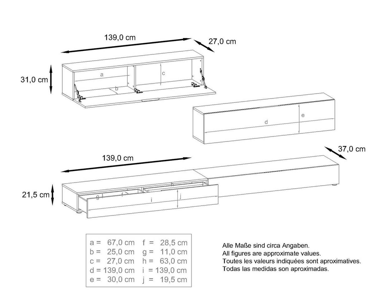 WOHNWAND Nublo Klappen in Brombeer Hochglanz - Brombeere, Holzwerkstoff (279/147/39cm) - Vladon