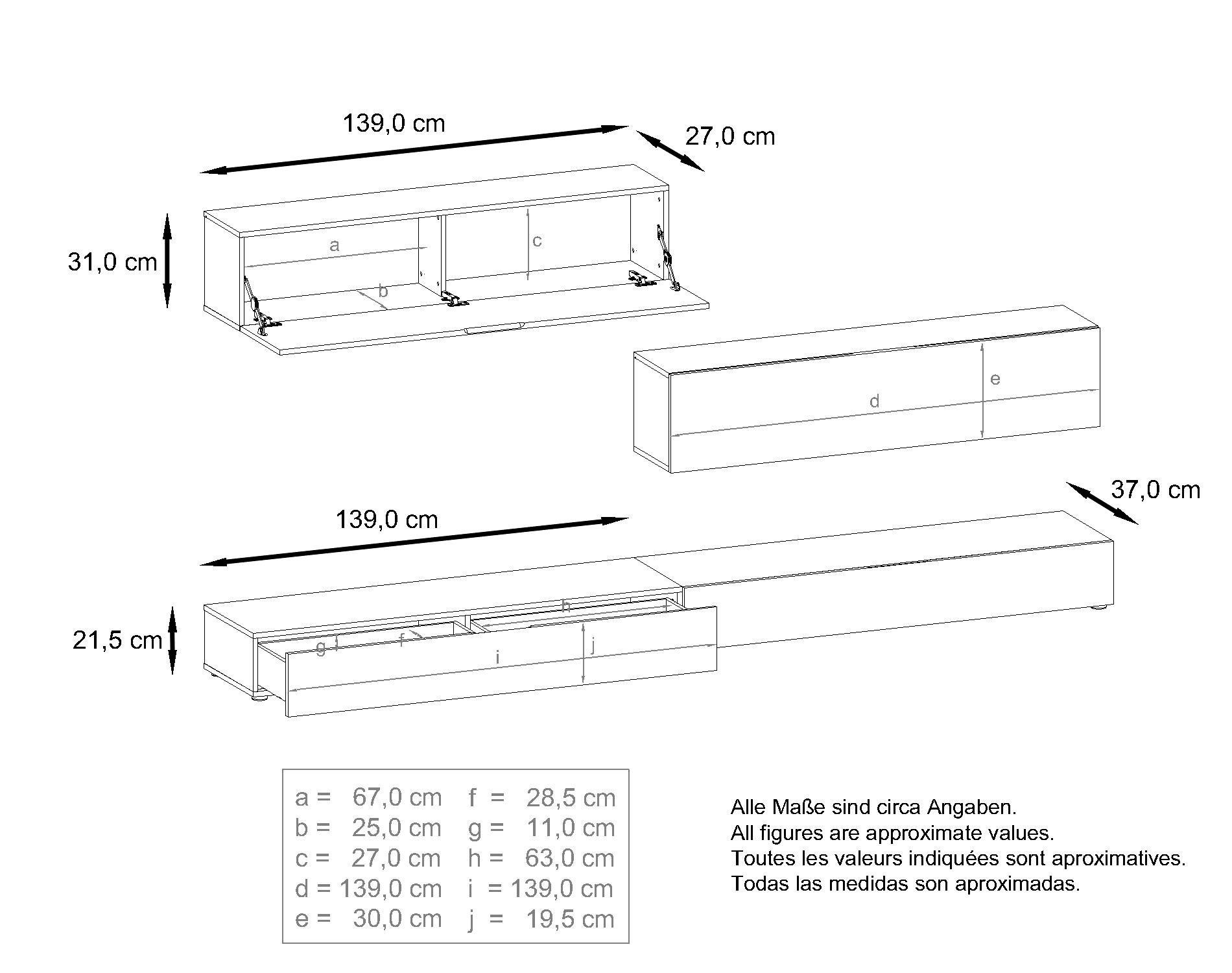 Thumbnail - Vladon Wohnwand, Weiß Hochglanz, Holzwerkstoff, 279x147x39 cm, Wohnzimmer, Wohnwände, Anbauwände