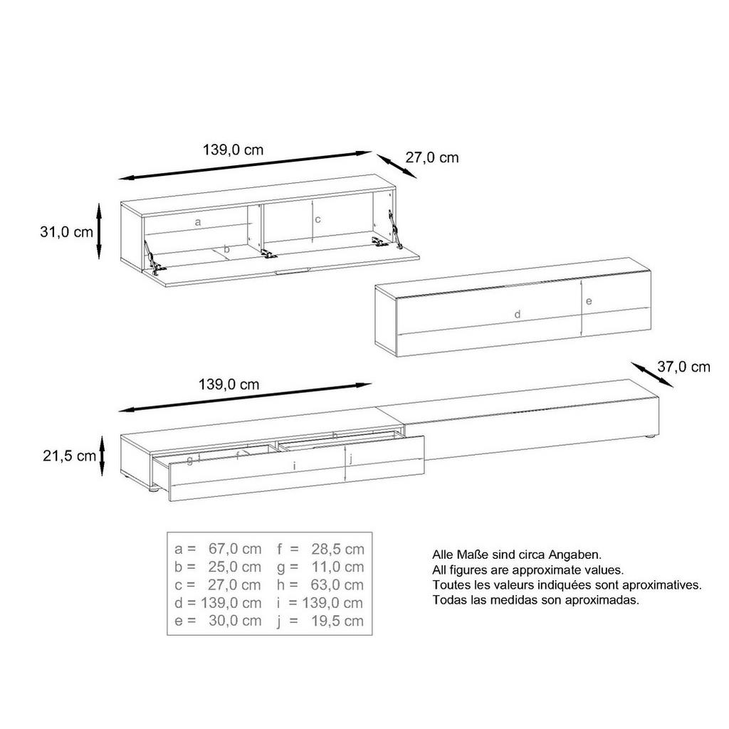 Thumbnail - Vladon Wohnwand, Holzwerkstoff, 279x147x39 cm, Wohnzimmer, Wohnwände, Anbauwände