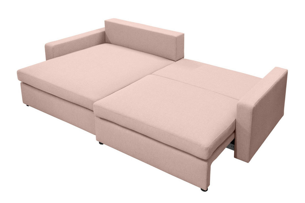 ECKSOFA Mit Schlaffunktion Und Bettzeugablage LUBEKA Stoff Faro Rosa Links - Rosa, Holz (140/147cm) - Kaiser Möbel