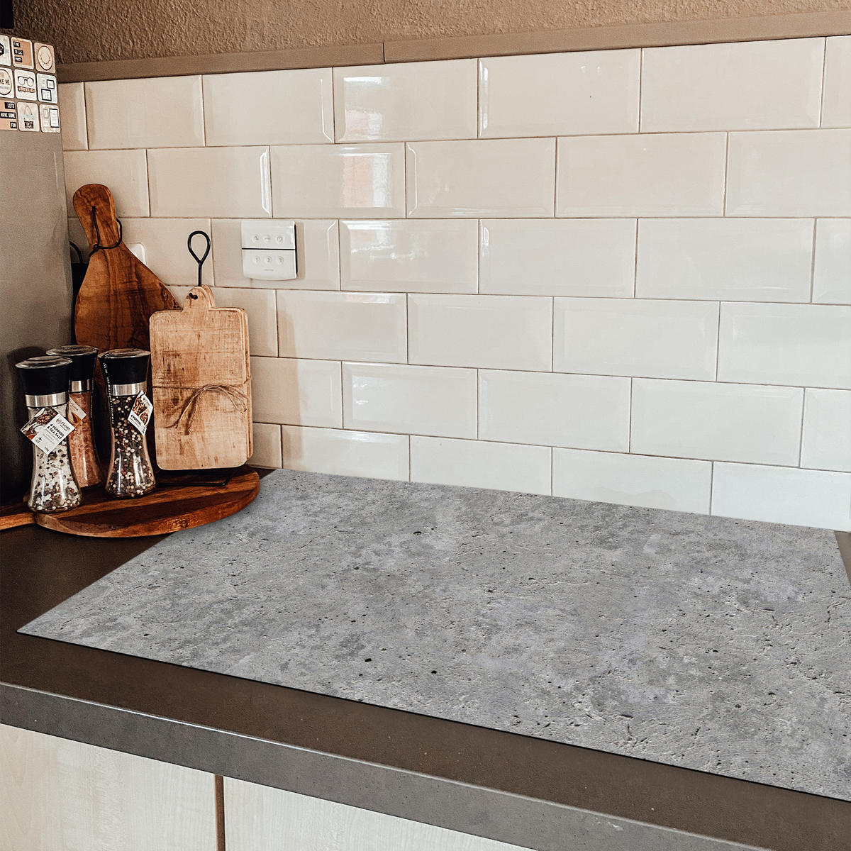 HERDABDECKPLATTE Beton - Schiefer - Grau - Struktur aus Beton Induktionsmatte 83x51 cm - Hellgrau, Kunststoff (83/51.5/0.2cm) - MuchoWow