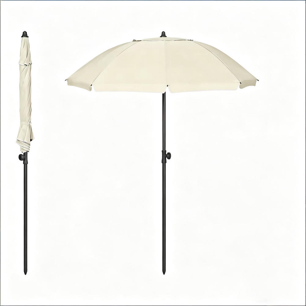 SONNENSCHIRM Klappbar Metall 175cm Neigbar Verstellbar - Beige, Textil (195/175cm) - Raelunyi
