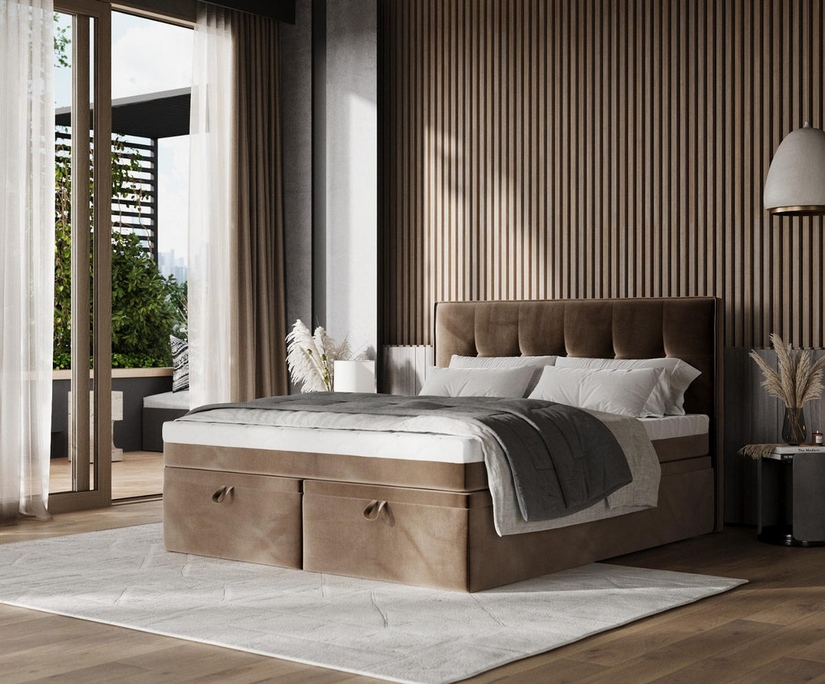 BOXBETT Arivo 140/200 cm Braun im Paros Stoff - Schwarz/Braun, Holz/Holzwerkstoff (140/200cm) - AltaBeds