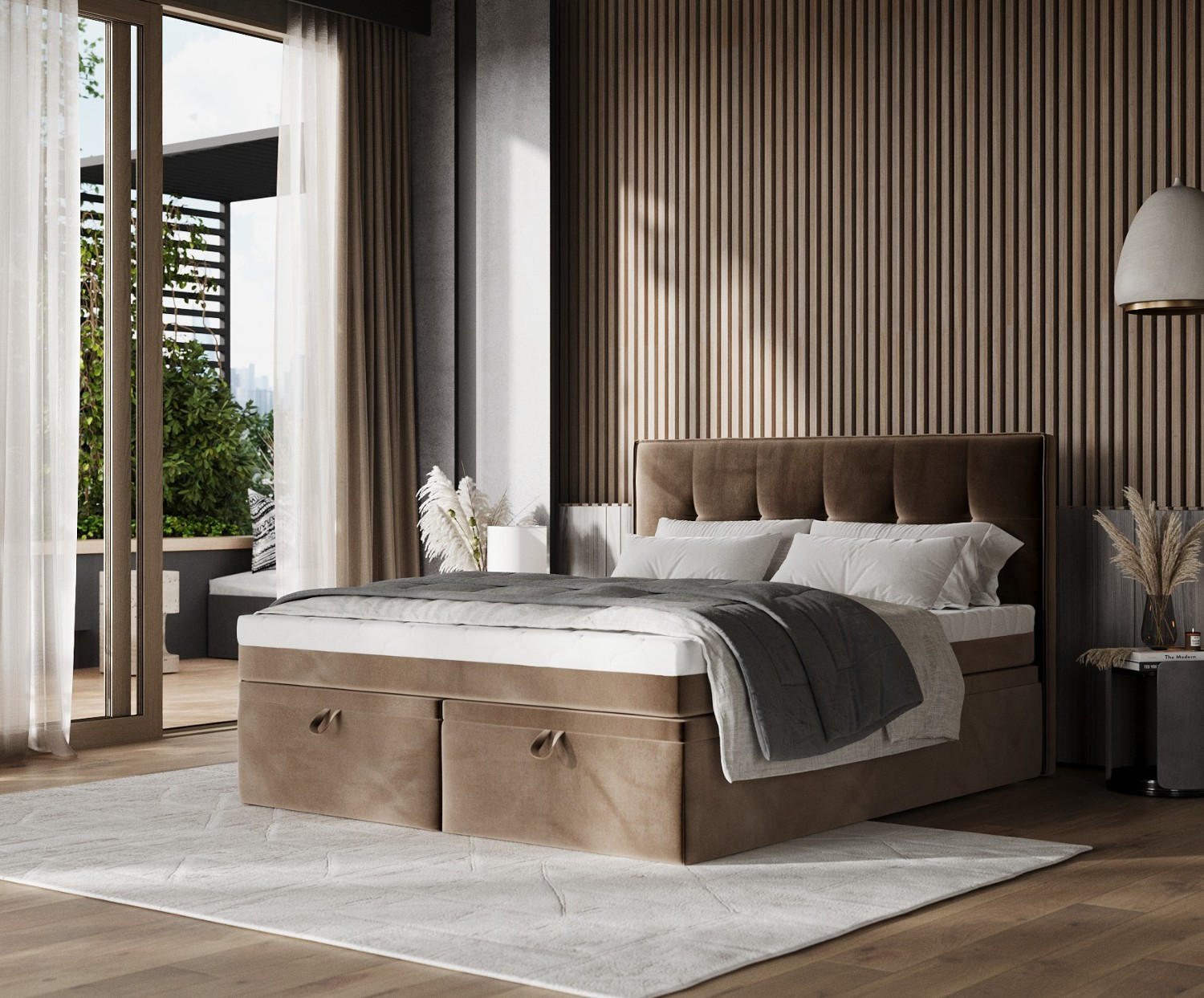 Thumbnail - AltaBeds Boxbett, Braun, Textil, Buche, Kiefer, H2, Höhe ca. 20 cm, 200x200 cm, Oeko-Tex® Standard 100, Handmade in Euro...