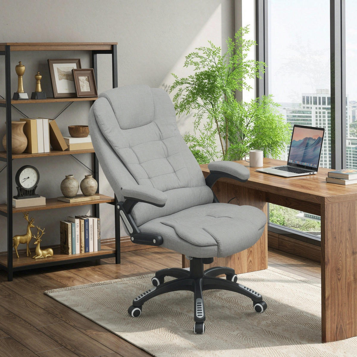 DREHSTUHL mit Massagefunktion höhenverstellbar Sitzhöhe 45 bis 55 cm - Hellgrau, Textil (68/110/72cm) - Gisaae