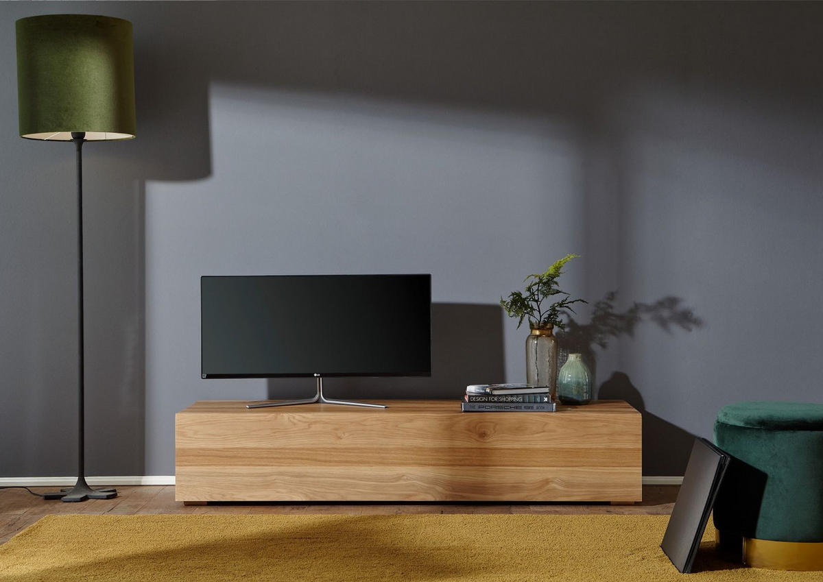 TV-BOARD Wild-/Zerreiche 160x52x32 natur geölt FRANKFURT #106 - Naturfarben, Holz (160/32/52cm) - Massivmoebel24