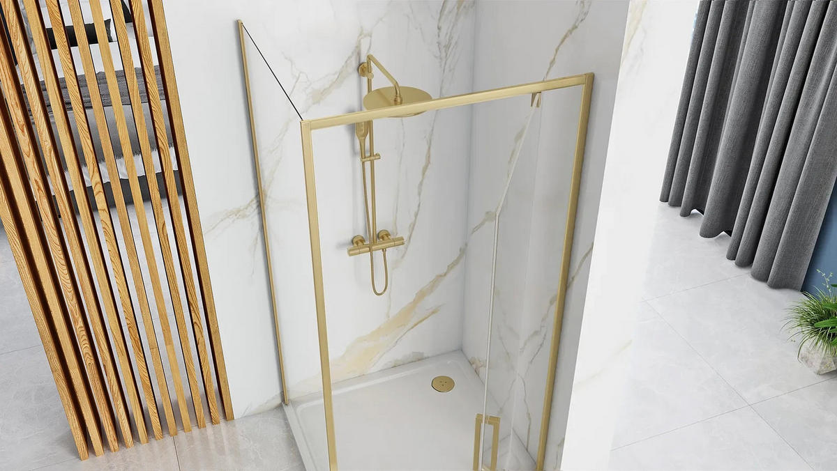 DUSCHKABINE Rea Rapid Swing Brush Gold 100x90 - Goldfarben, Glas (100/90/195cm) - REA