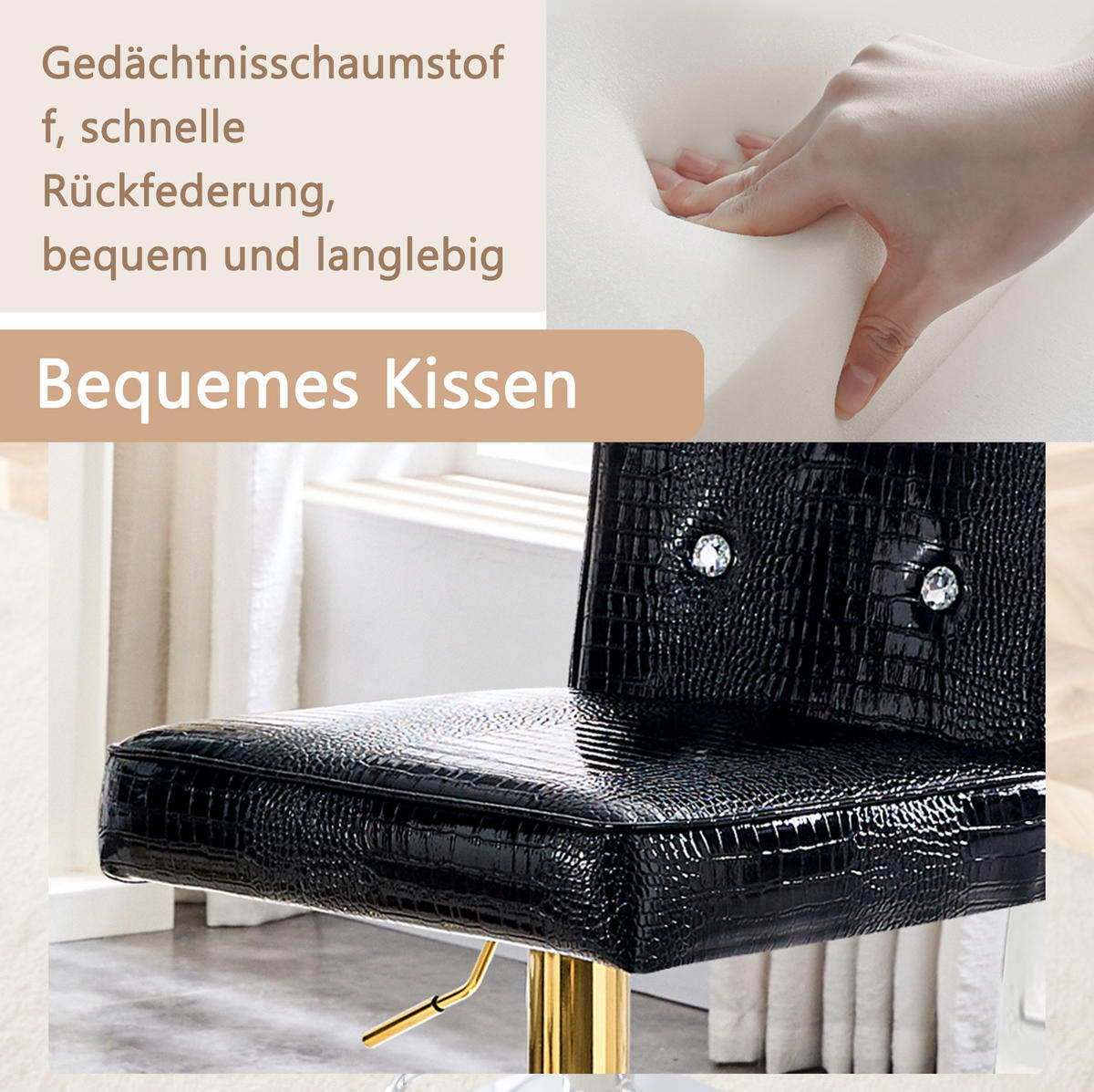 BARSTUHL PVC Schwarz mit Kristallknopf-Details - Schwarz, Metall (42/125/55cm) - Meubliv