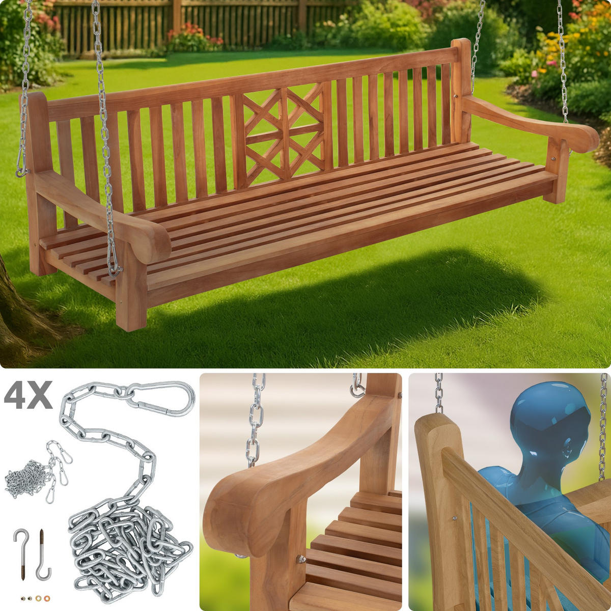 HÄNGEBANK 220/70/61 cm Holz Teak - Teakfarben, Holz (220/61/70cm) - CLP