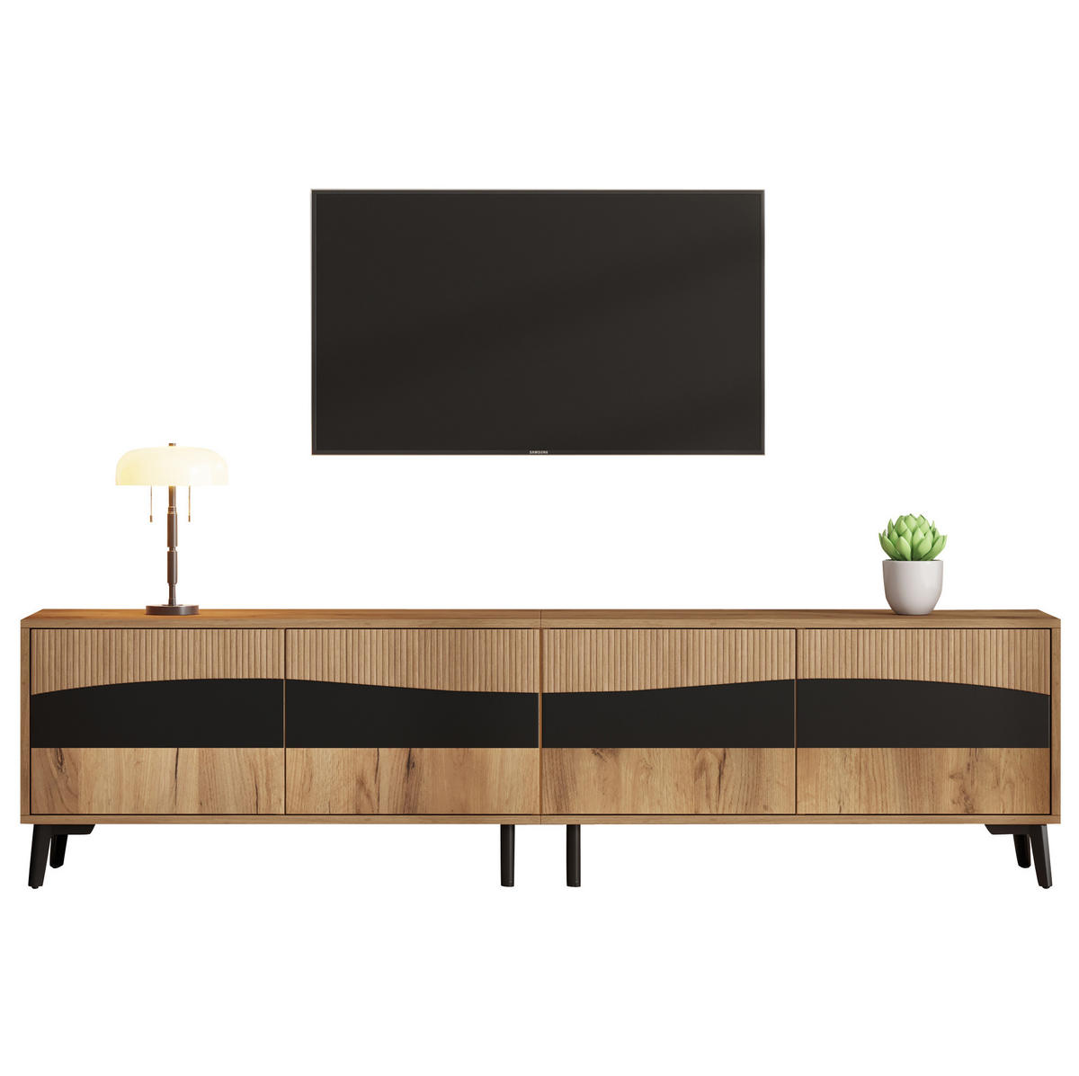 TV ormarić 180/40/50 cm prirodna boja od iverice s 4 vrata i simetričnim dizajnom - prirodne boje, drvni materijal (180/50/40cm) - OKWISH