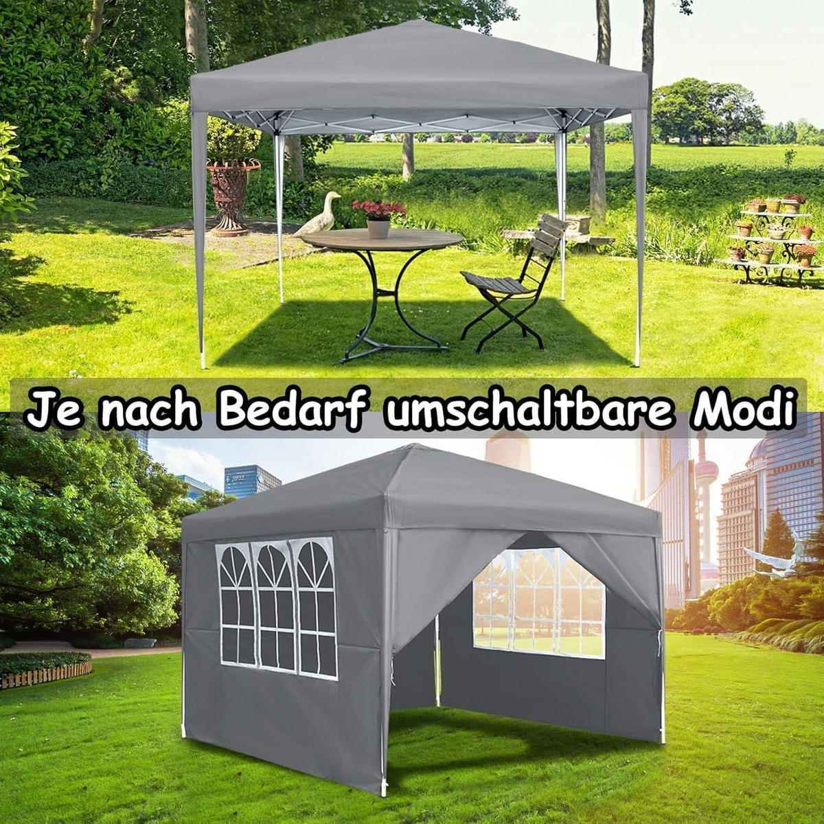 FALTPAVILLON 2,5 x 2,5 m mit Seitenteilen Grau - Grau, Textil (250/260/250cm)