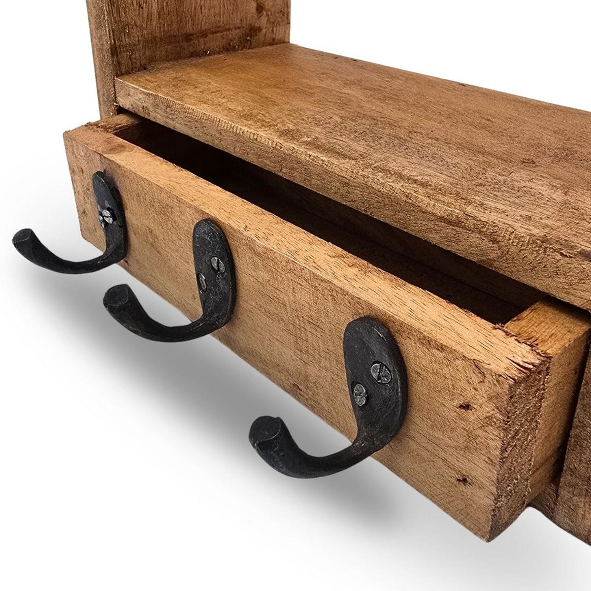 SCHLÜSSELBRETT Home Massivholz, 3 Haken, Schublade naturfarben - Naturfarben, Holz (9/34/22cm) - CREEDWOOD