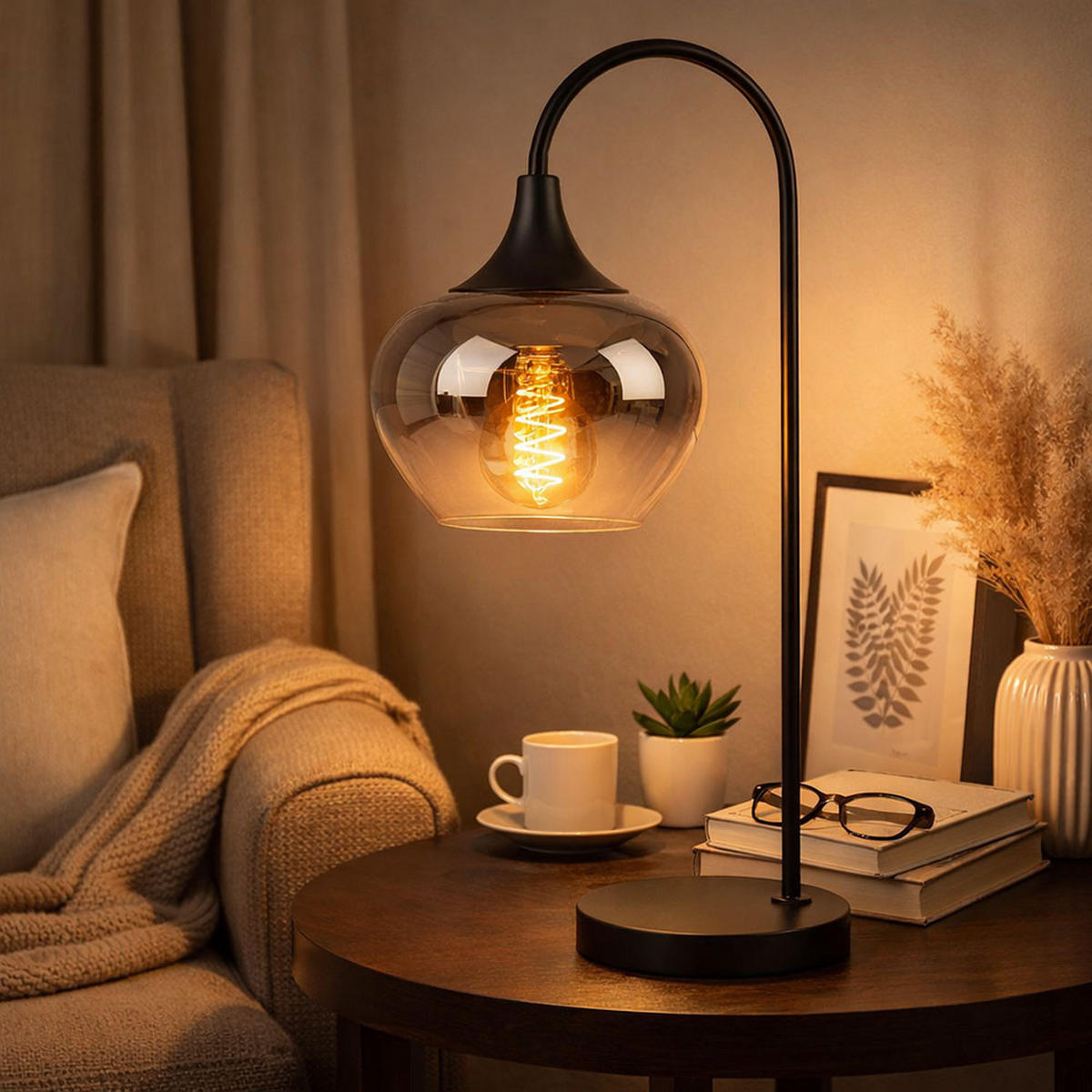 LED TISCHLEUCHTE MAXY Schwarz Metall Glas - Schwarz, Glas (27.5/18/54cm) - Globo Lighting