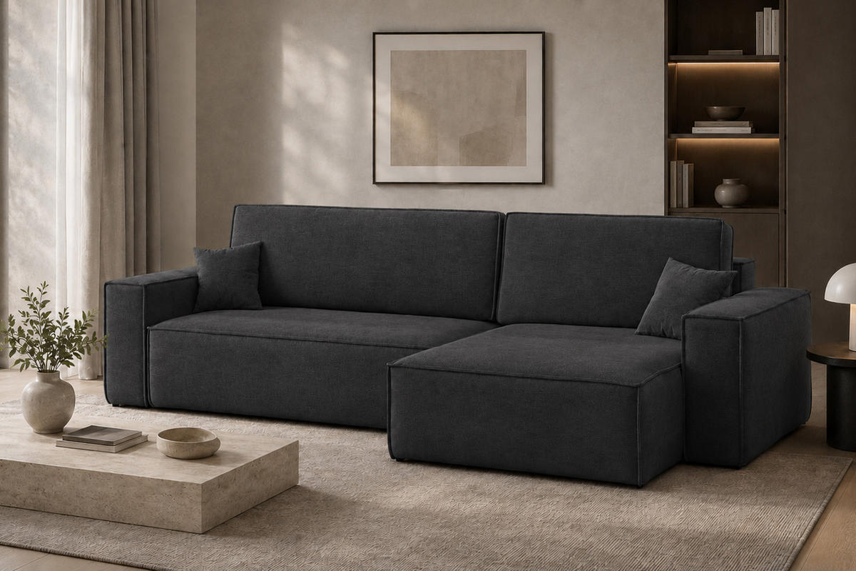 ECKSOFA L-Form Mit Schlaffunktion Und Bettkasten, Veloursstoff Bluvel, Schwarz, Rechts, BEST XL - Schwarz, Holz (274/142cm) - Kaiser Möbel