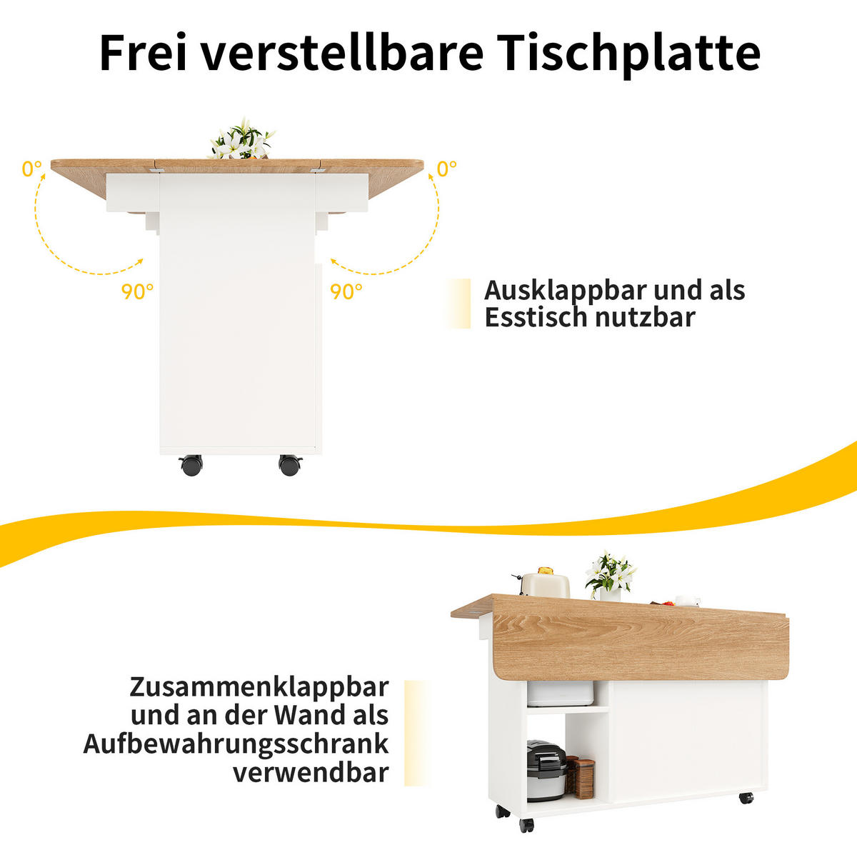 KÜCHENINSEL 120/30/79,5 cm weiß mit klappbarer Tischplatte - Weiß, Holzwerkstoff (120/79.5/70cm) - OKWISH