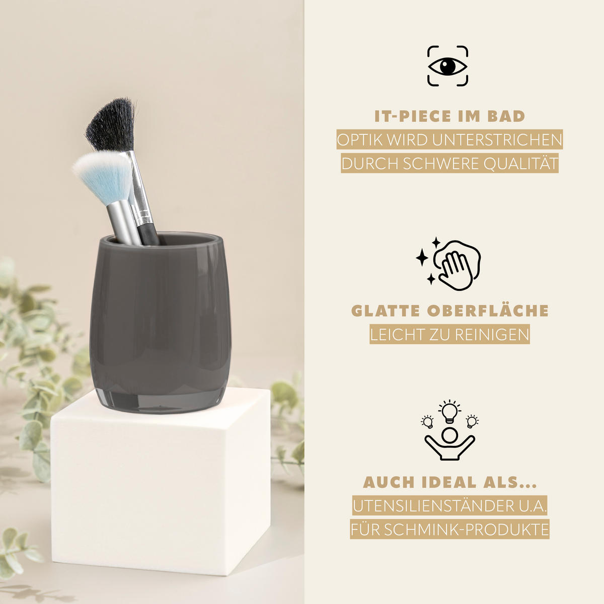 ZAHNBÜRSTENBEHÄLTER SAVONA, grau - Grau, Kunststoff (8/10/8cm) - bremermann