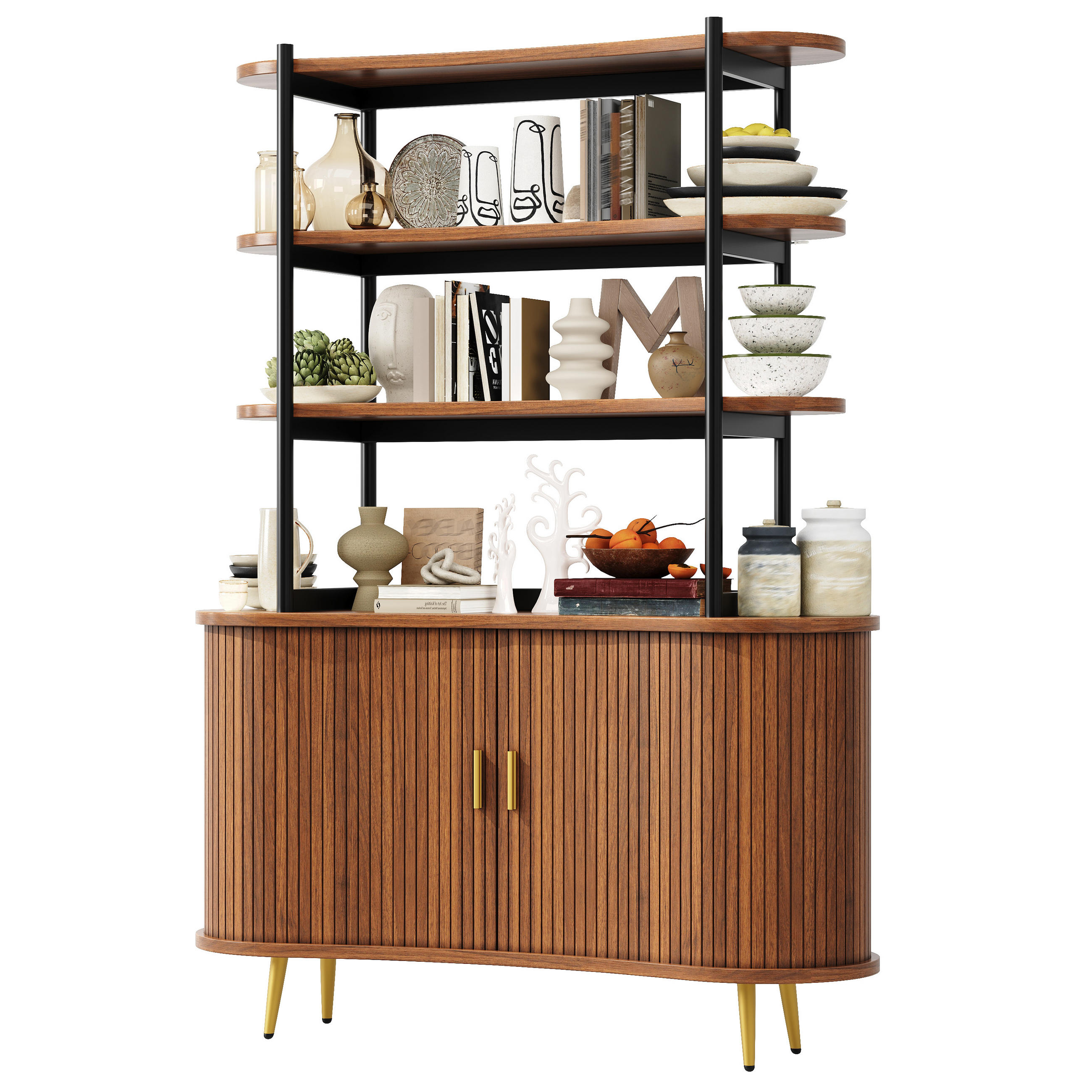 SIDEBOARD DE-38496 120/40/183 cm mit 4-stufigem Aufsatzregal Dunkelbraun - Braun, Holzwerkstoff (120/183/40cm) - ComfortXL