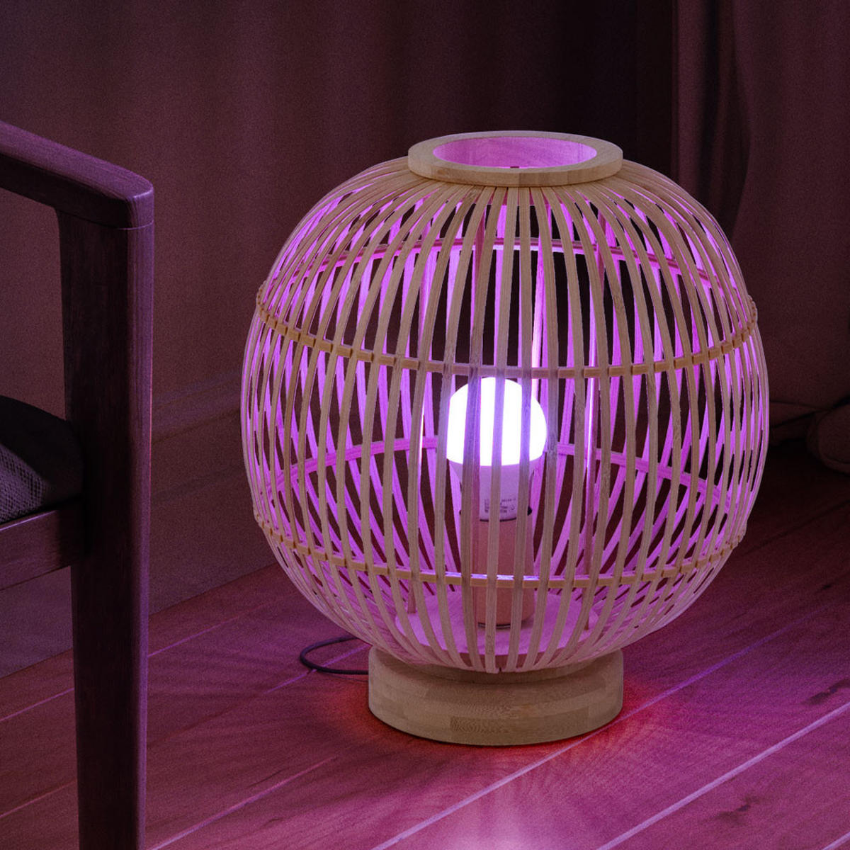 LED TISCHLEUCHTE Hildegard Braun Bambus - Braun, Holz (30/30/33.5cm) - Globo Lighting