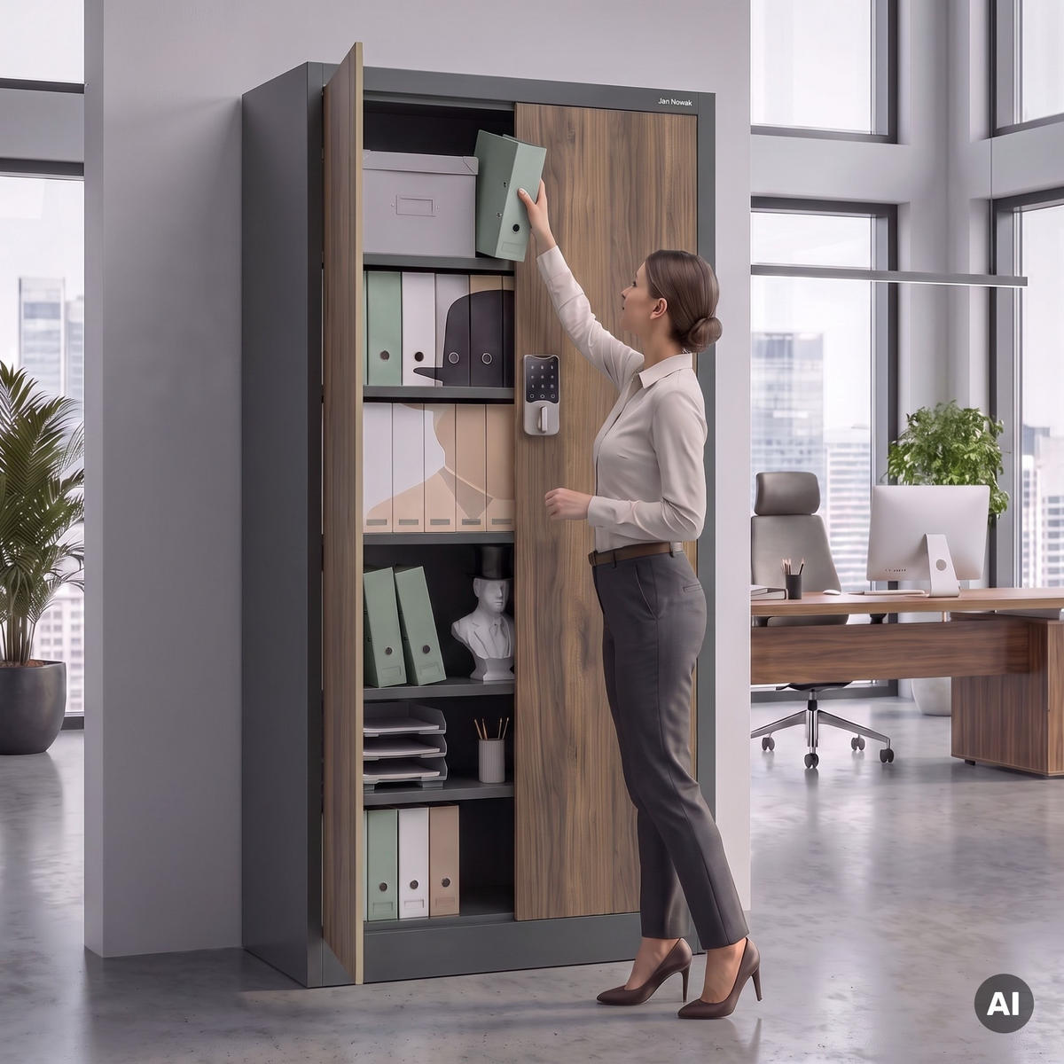 BÜROSCHRANK mit Zahlenschloss DANIEL 185x90x40 cm - Anthrazit/Nussbaumfarben, Metall (90/185/40cm) - Jan Nowak