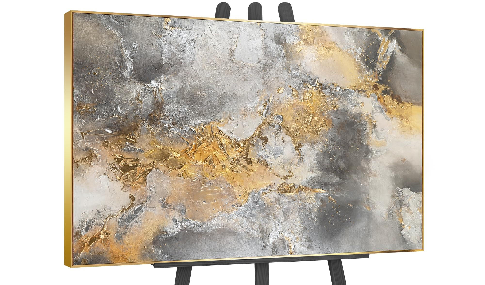 GEMÄLDE Harmonie von Gold und Silber II Schattenfugenrahmen Gold 120x80 cm - Goldfarben, Holz (120/80cm) - YS-art gallery