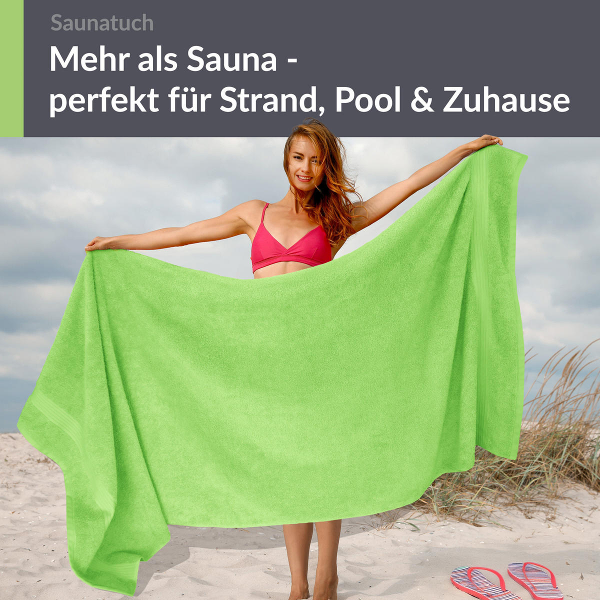BADETUCH Linz Apfel Grün 100x200 cm - Hellgrün, Textil (100/200cm) - Lashuma