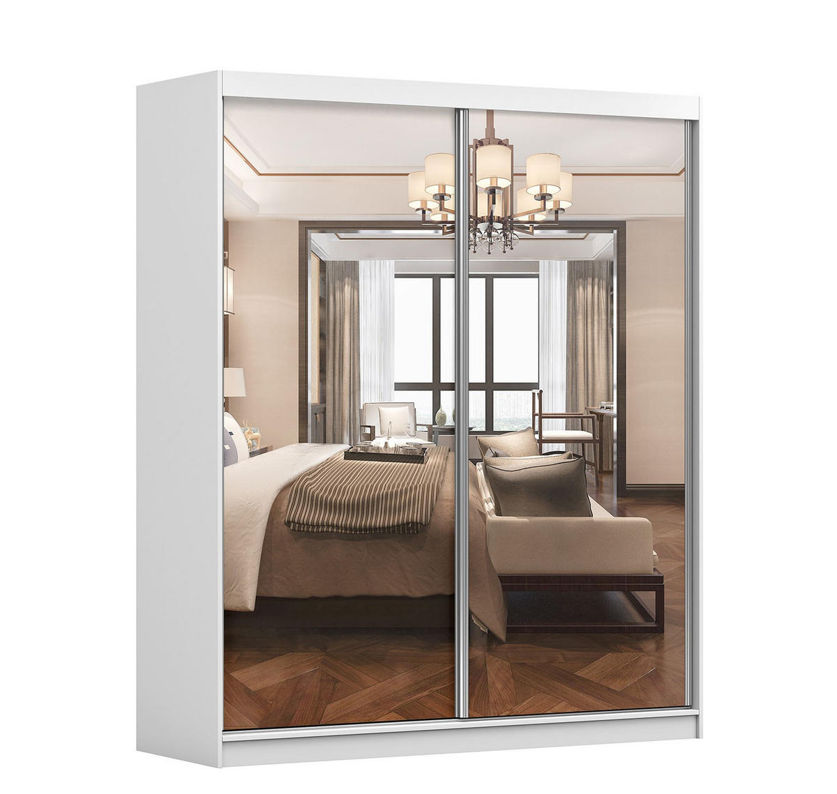 SCHWEBETÜRENSCHRANK Multi 20 Weiß/Weiß mit Spiegel 183 cm - Alufarben/Weiß, Glas/Holzwerkstoff (183/218/61cm) - imoebel24