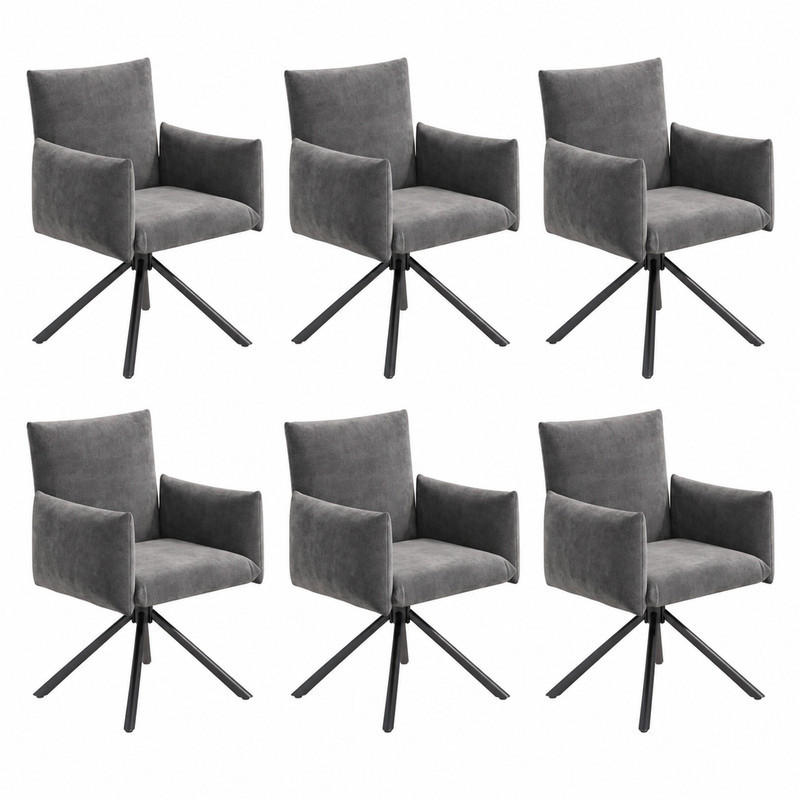 ESSZIMMERSTUHL 360° drehbar Samt Grau 6er-Set - Grau, Metall (60/88/60.2cm) - Meubliv