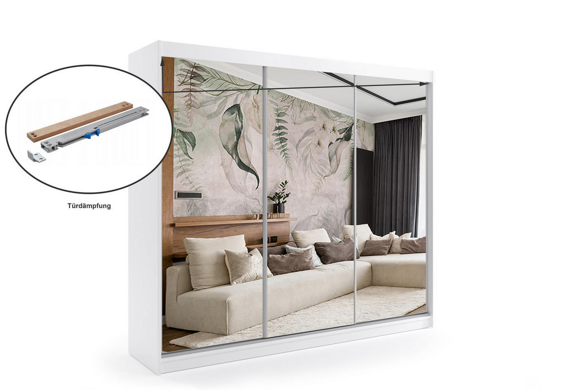 KLEIDERSCHRANK mit Spiegel-Schiebetüren und Aluminium-Leisten - DEBI - 180 cm Weiß - Weiß, Holzwerkstoff (180/216/61cm) - ALTDECOR
