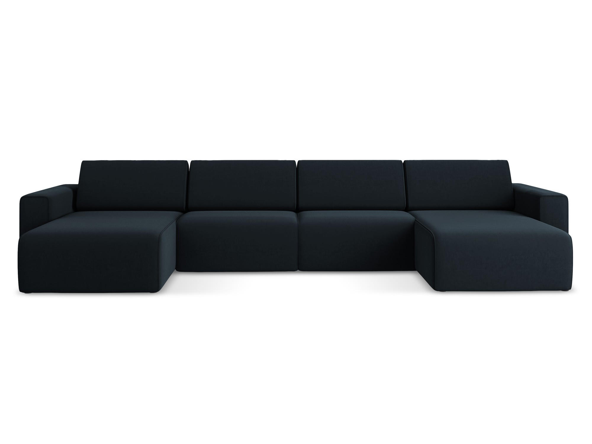 WOHNLANDSCHAFT Samt Stoff Blau - Blau/Schwarz, Kunststoff/Textil (404/80/167cm) - Makamii