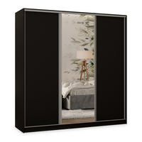 SCHWEBETÜRENSCHRANK TARI 180/205/58 cm 3-türig mit Spiegel und Schubladen Schwarz - Silberfarben/Schwarz, Holzwerkstoff (180/205/58cm) - MASSENO