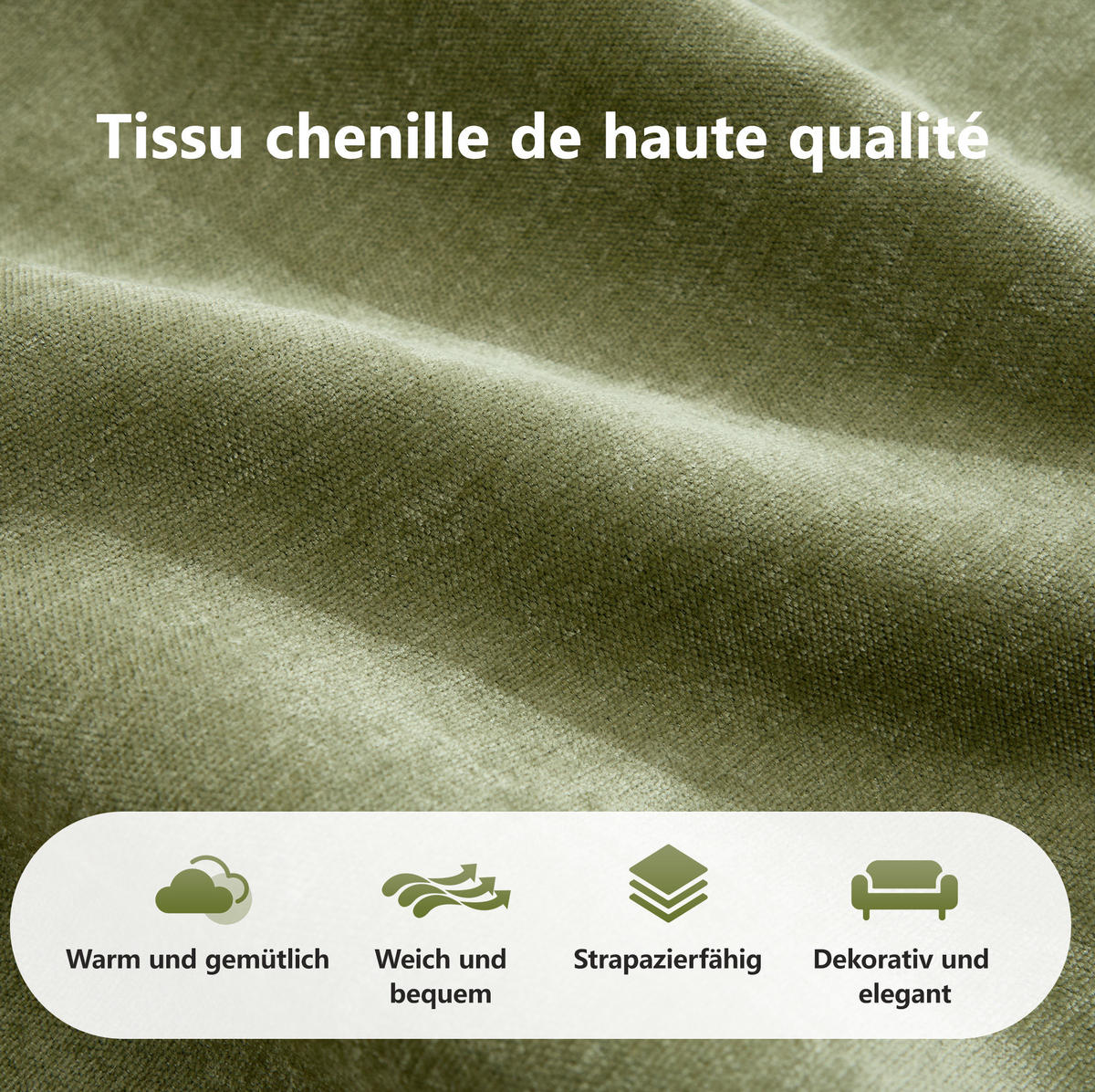 ECKSOFA 204/171/76 cm in Grün aus Chenille mit Hocker - Grün, Textil (171/204cm) - Flora Grace