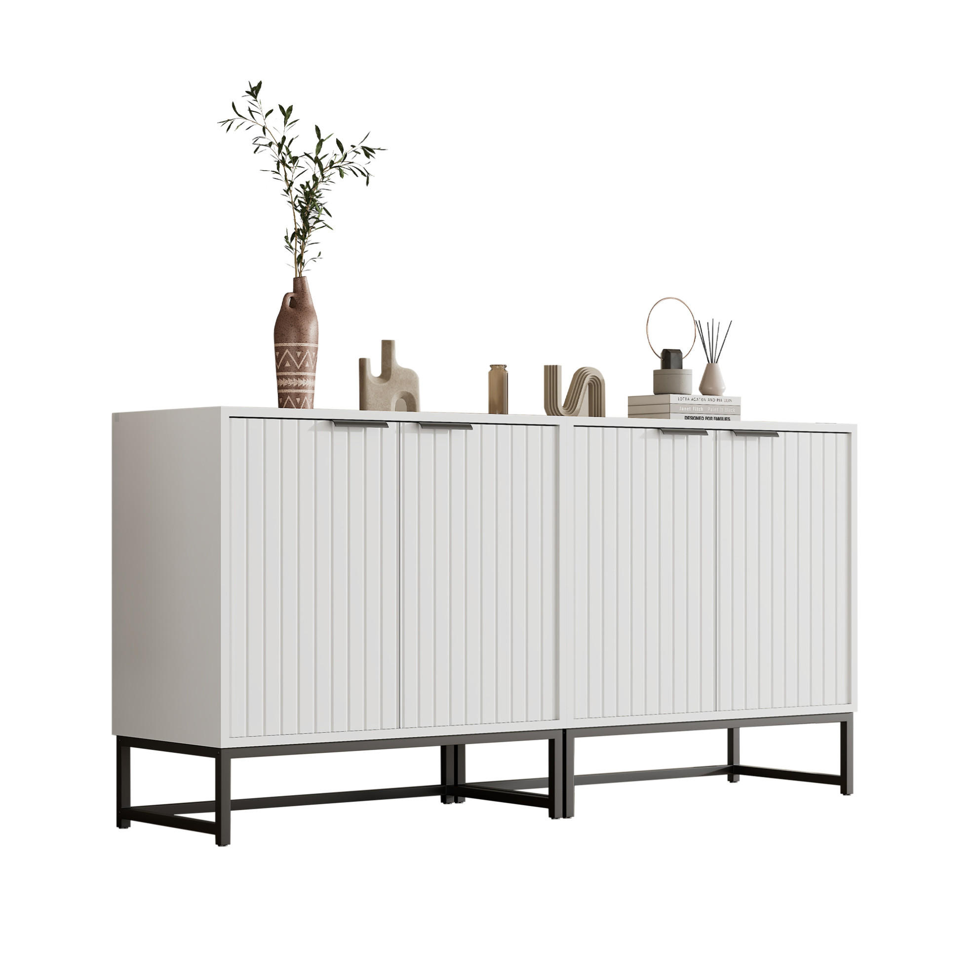 KOMODA, 160/40/80 cm, biela, z drevotriesky s kovovými úchytkami a nohami - biela, kompozitné drevo (160/80/40cm) - BEAOK