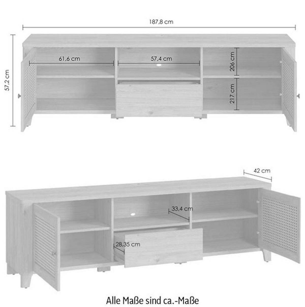 LOWBOARD Cestino Jackson Hickory / Amadeus 188 / 42 / 57cm - Multicolor/Braun, Holz/Holzwerkstoff (188/57/42cm) - Feldmann-Wohnen