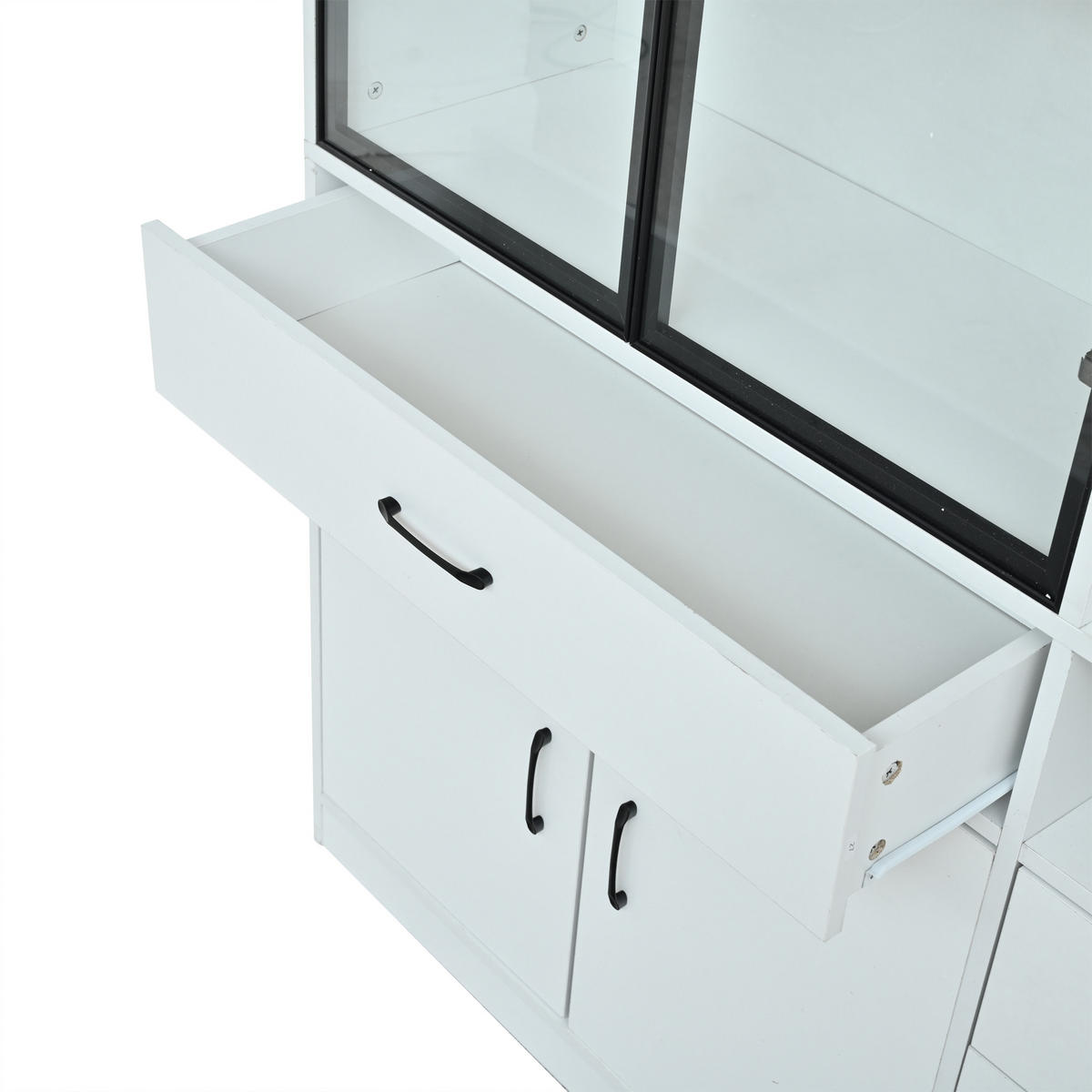 VITRINE in Weiß Hochschrank mit Glasvitrine, Schubladen und LED, 120/35/200cm, für Esszimmer und Wohnzimmer - Transparent/Weiß, Glas/Holzwerkstoff (120/200/35cm) - STILVORA