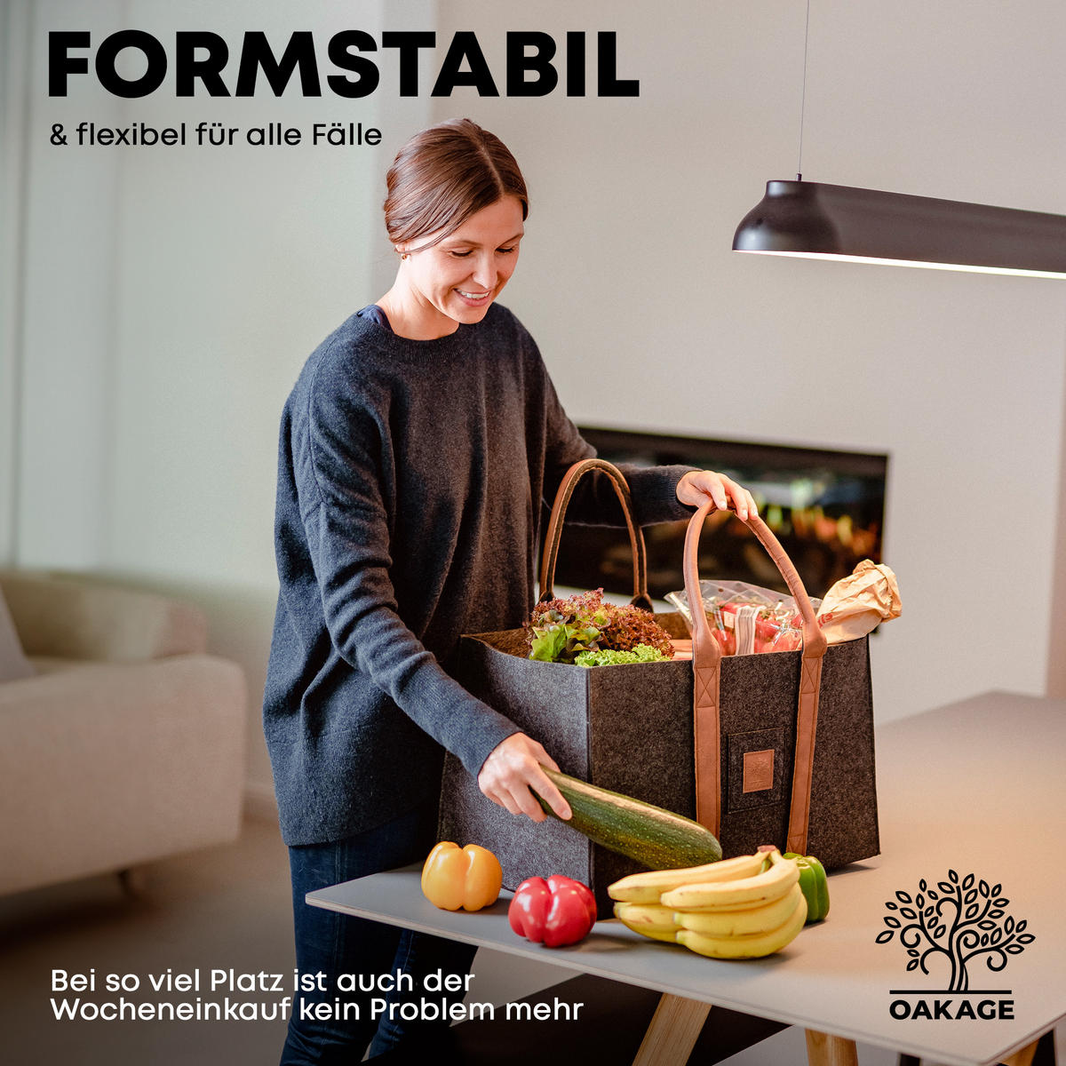 KAMINHOLZKORB SinglePack Filz 50/32/30 cm - Dunkelgrau, Textil (32/30/50cm) - OAKAGE