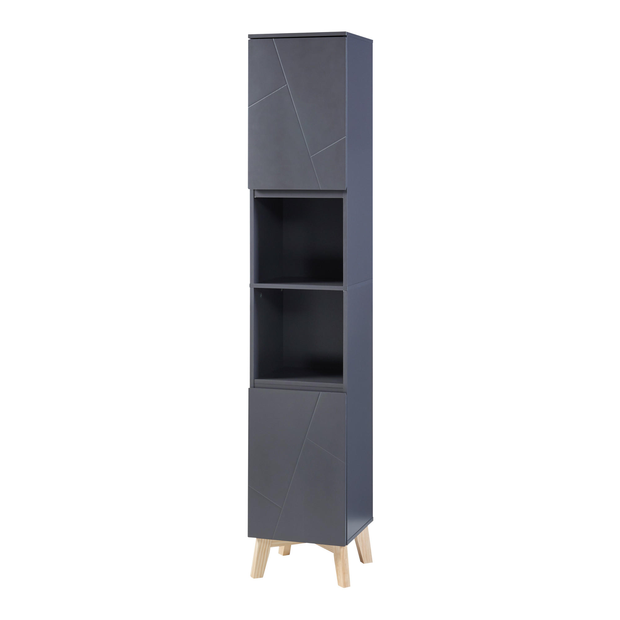 HOCHSCHRANK Overath - Naturfarben/Grau, Eichenholz/Holzwerkstoff (30/160/30cm) - [en.casa]