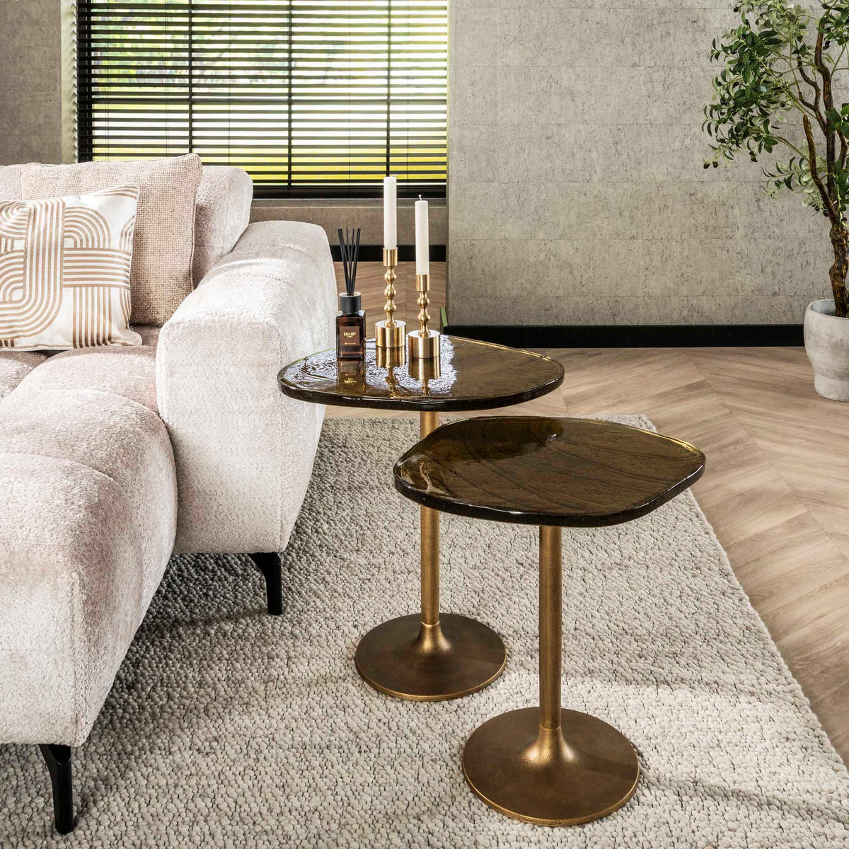 BEISTELLTISCH Eclipse Gold 42/53/50 cm - Goldfarben, Glas (42/53/50cm) - Hoyz Collection