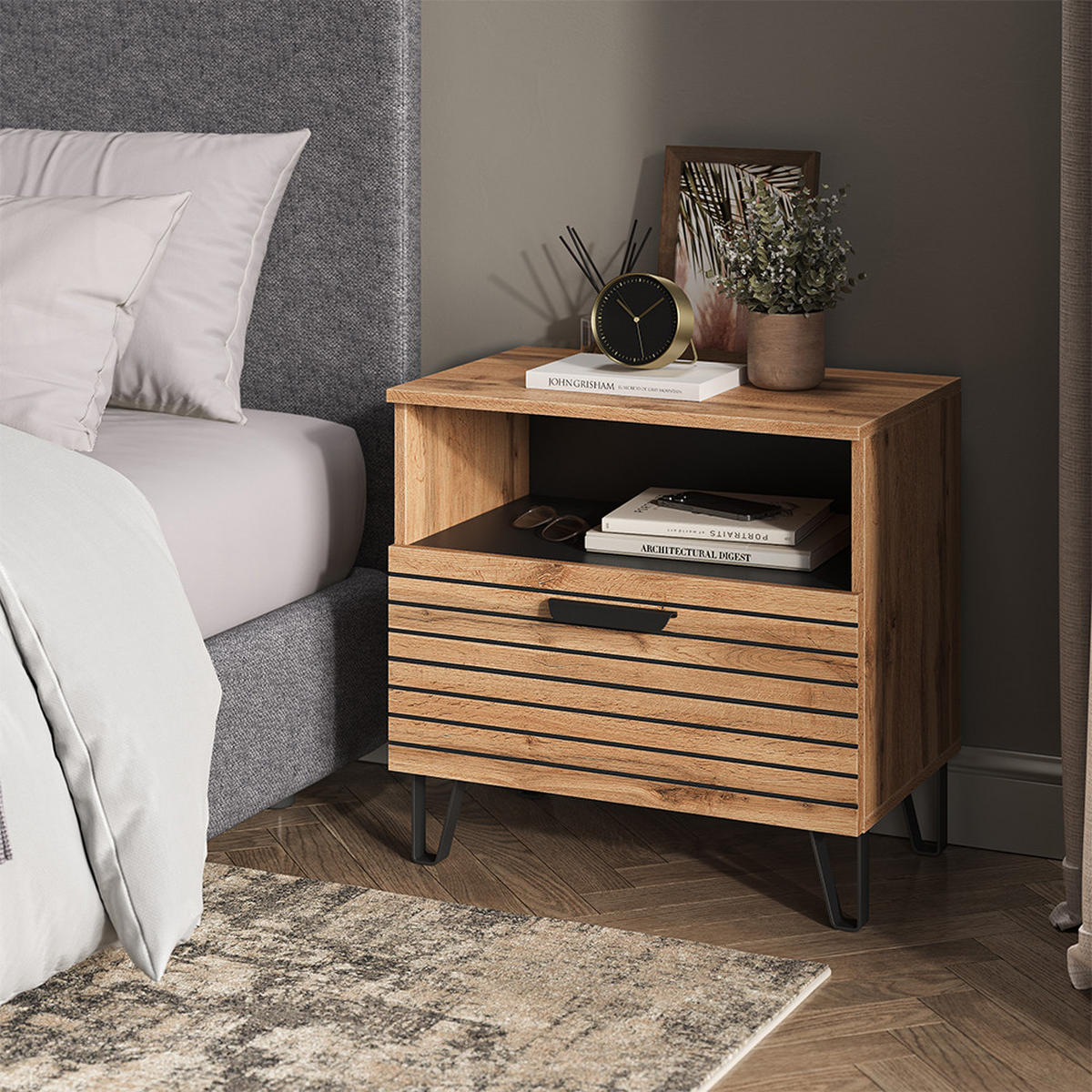 NACHTTISCH Amber Eiche Wotan 60 x 58 cm - Eiche Wotan, Holzwerkstoff (60/58/38cm) - Vicco