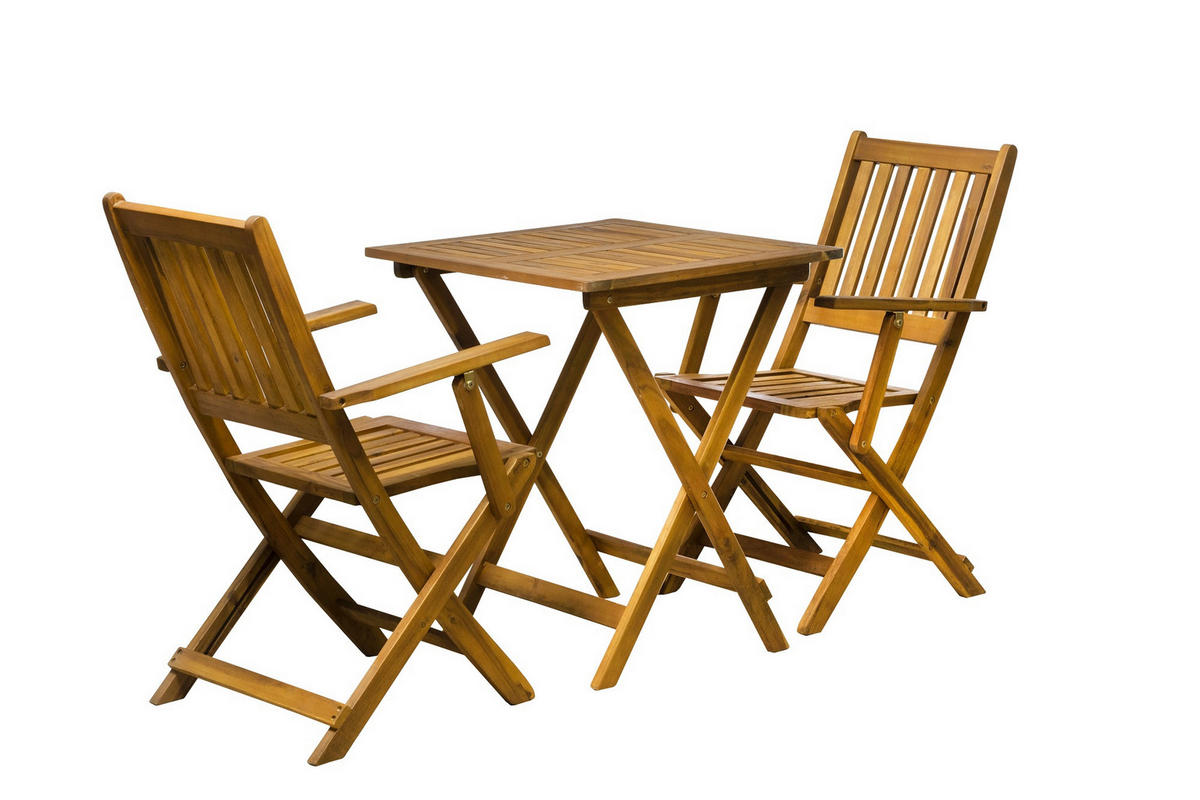 SITZGRUPPE Akana - 2 Armlehnstühle, 1 Tisch 62x62 xm - Naturfarben, Holz - TPFGarden