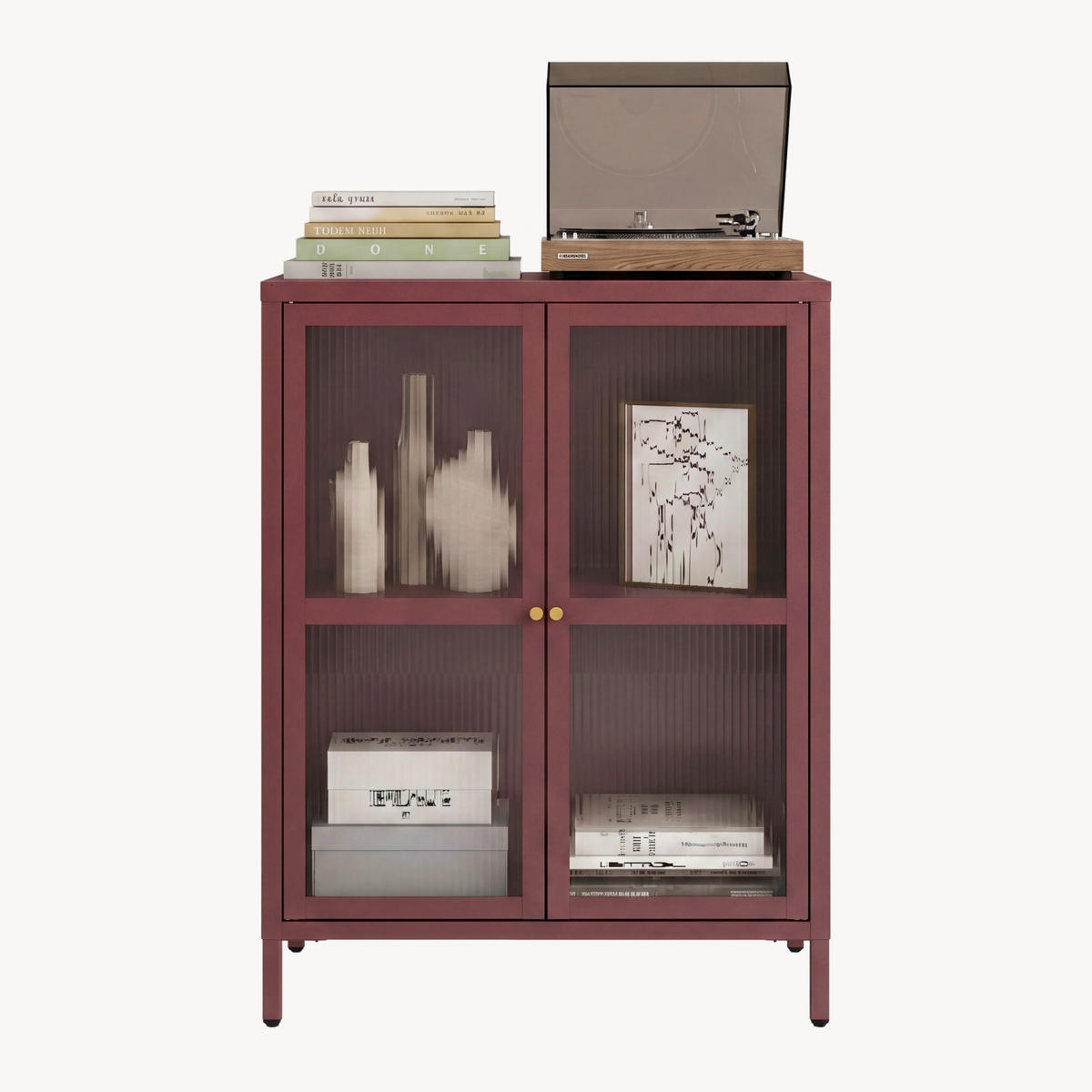 VITRÍNA Säkylä - bordeaux/průhledná, kov/sklo (64/84/35cm) - [en.casa]