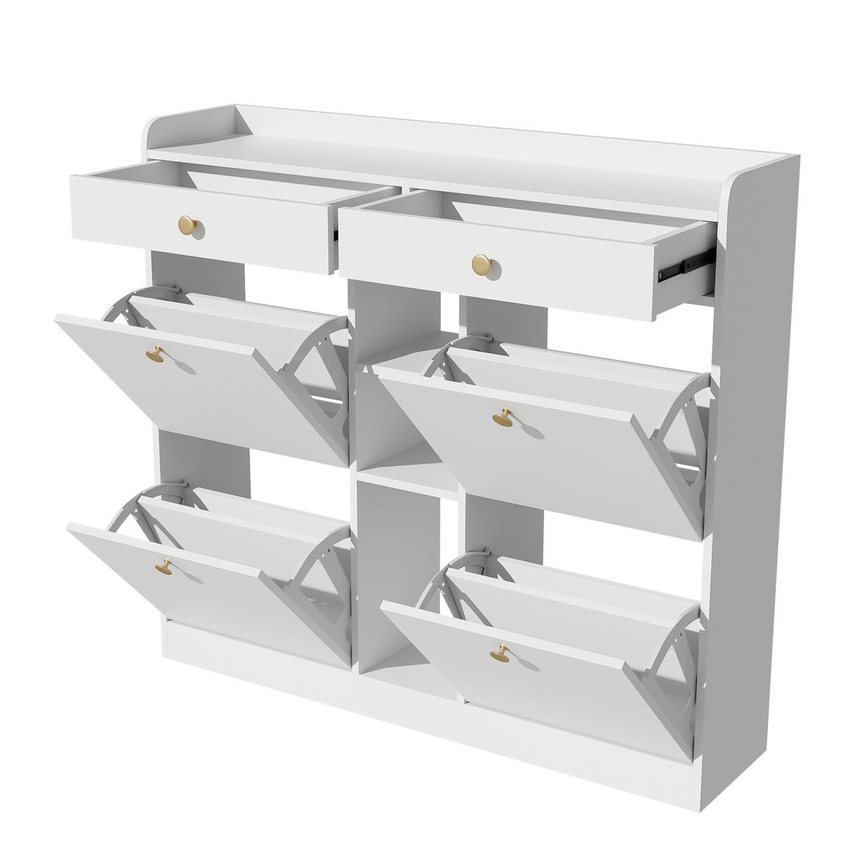 SCHUHSCHRANK 110/100/26 cm Weiß aus Spanplatte mit 4 Klapptüren - Weiß, Holzwerkstoff (110/100/26cm) - OKMYHOME