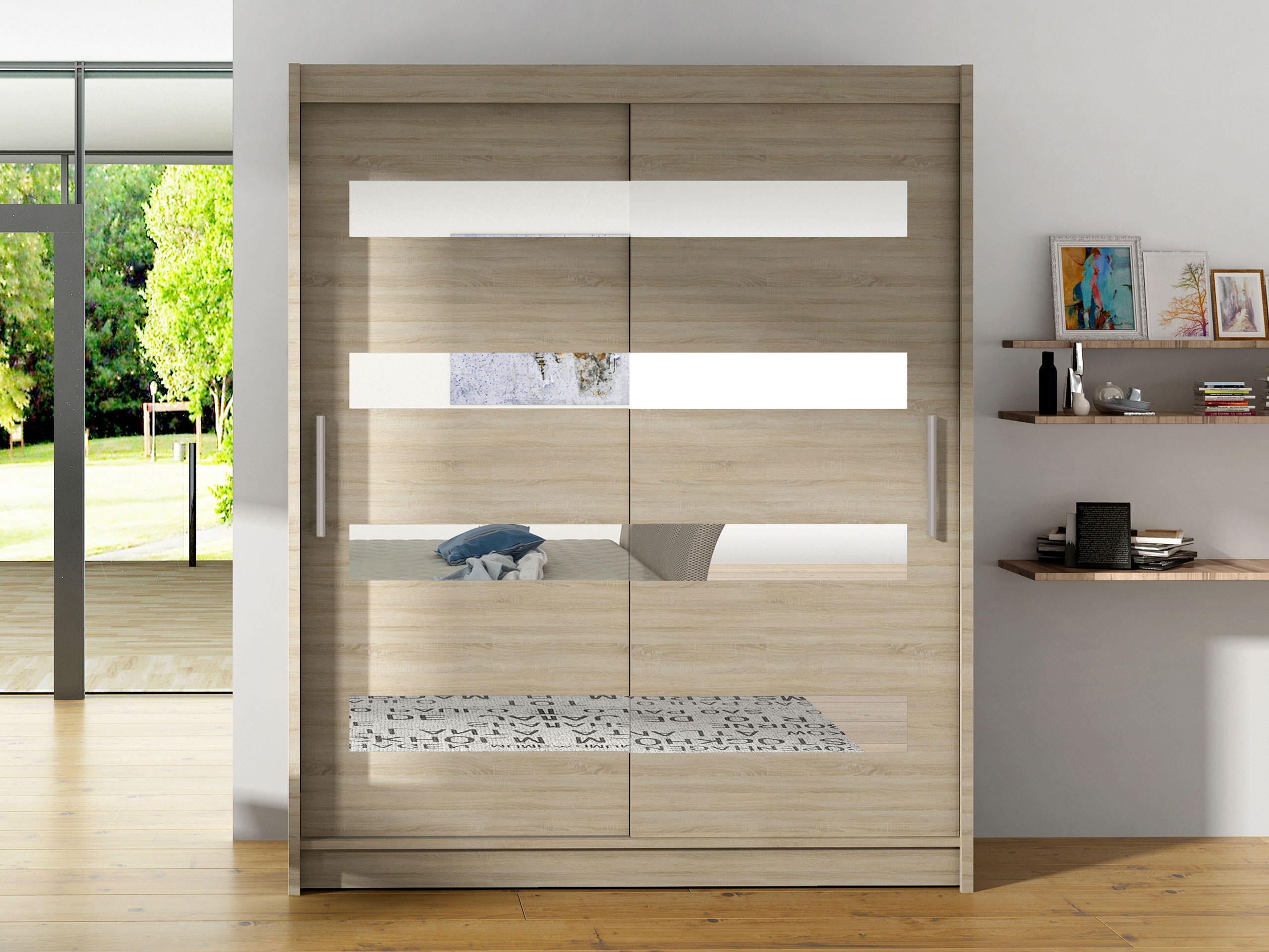 SCHWEBETÜRENSCHRANK Westa XIII - Silberfarben/Sonoma Eiche, Holzwerkstoff/Metall (150/200/58cm) - MIRJAN24