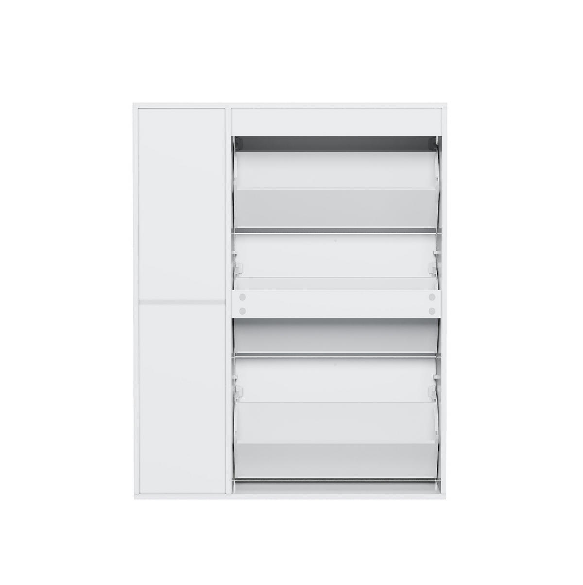 SCHUHSCHRANK 90/25/114 cm weiß aus MDF und Spanplatte mit 3 Klappen und 1 Tür - Weiß, Holzwerkstoff (90/114/25cm) - OKWISH