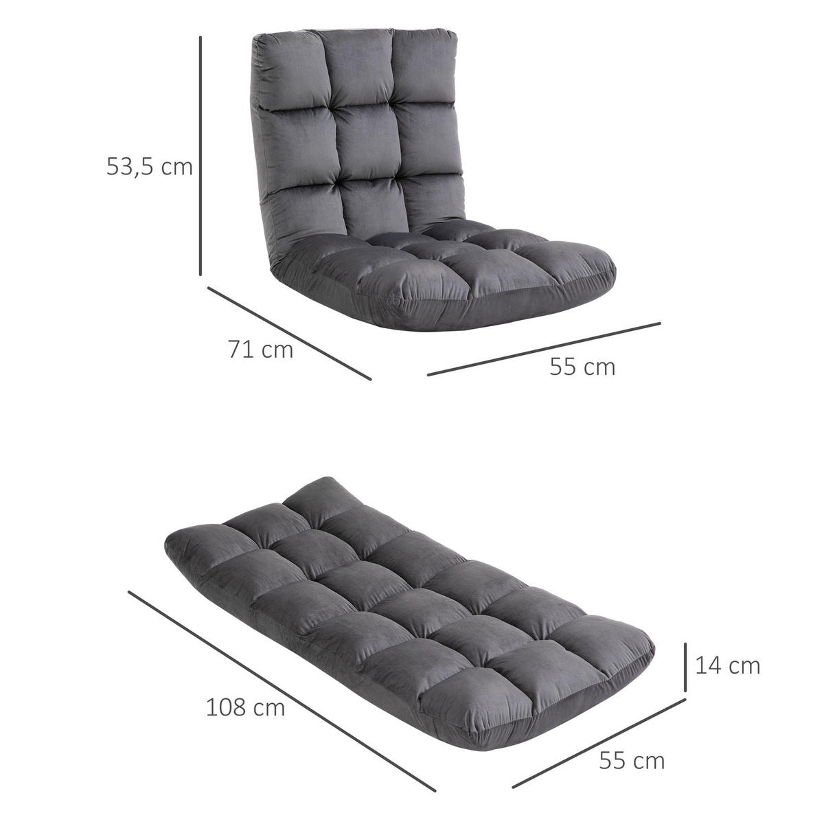 BODENSTUHL Bodensessel mit verstellbarer Rückenlehne Bodensofa Dunkelgrau - Dunkelgrau, Metall (71/53.5/55cm) - HOMCOM