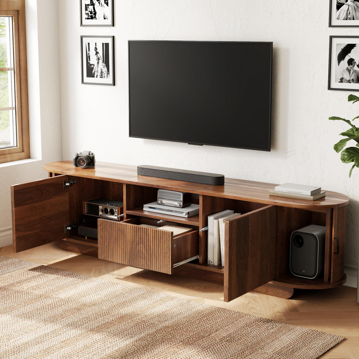 TV-SCHRANK 180/35/50 cm Natürlich mit Schiebetür und 4 Schubladen - Naturfarben, Holz/Holzwerkstoff (180/50/35cm) - Oxeza