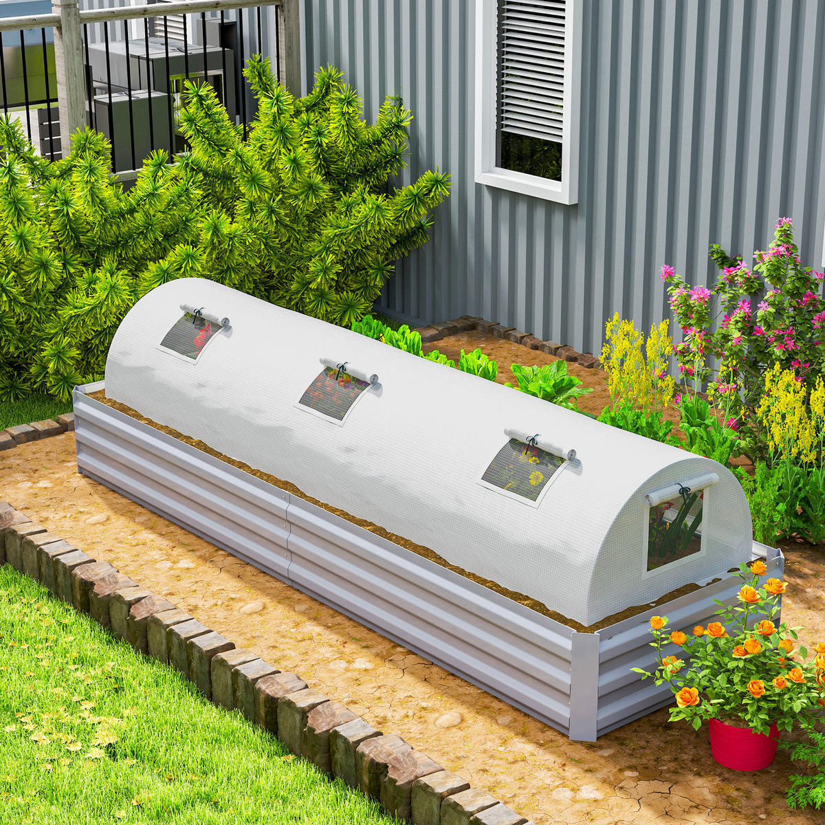 GEWÄCHSHAUS, 300L x 80B x 45H cm - Weiß, Kunststoff/Metall (80/45/300cm) - Outsunny