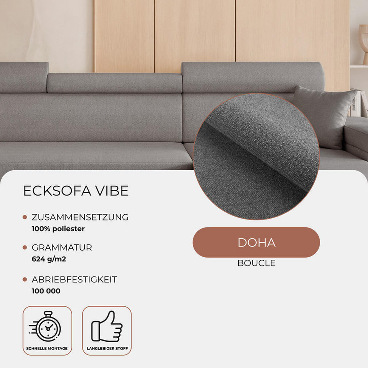 ECKSOFA AISHA mit Schlaffunktion und Bettkasten Grau - Grau, Holzwerkstoff/Kunststoff (250/90cm) - Idohome