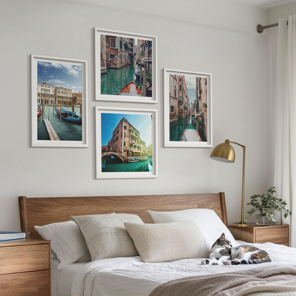 WANDBILDER 4er-Set - 50x50 cm & 40x60 cm Weißer Rahmen - Architektur der Kanäle von Venedig - Weiß, Kunststoff (50/50cm) - ArtPrintCave