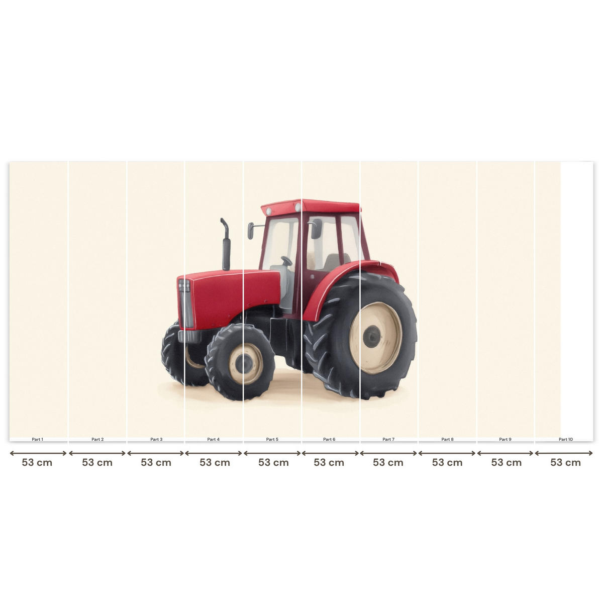 KINDERTAPETE - Traktor - Minimalistisch - Illustration - Rot - 500x240 cm - Rot, Papier (500/240cm) - OnlyWow